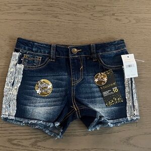 VIGOSA Dark Blue Denim Shorts with Silver Sequin Accents